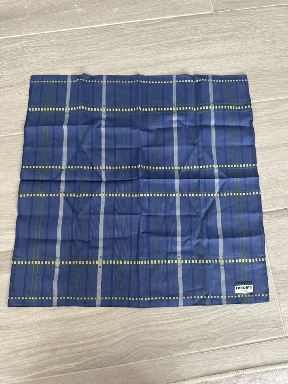 RENOMA Paris Blue Plaid 16" x 16" Cotton Scarf